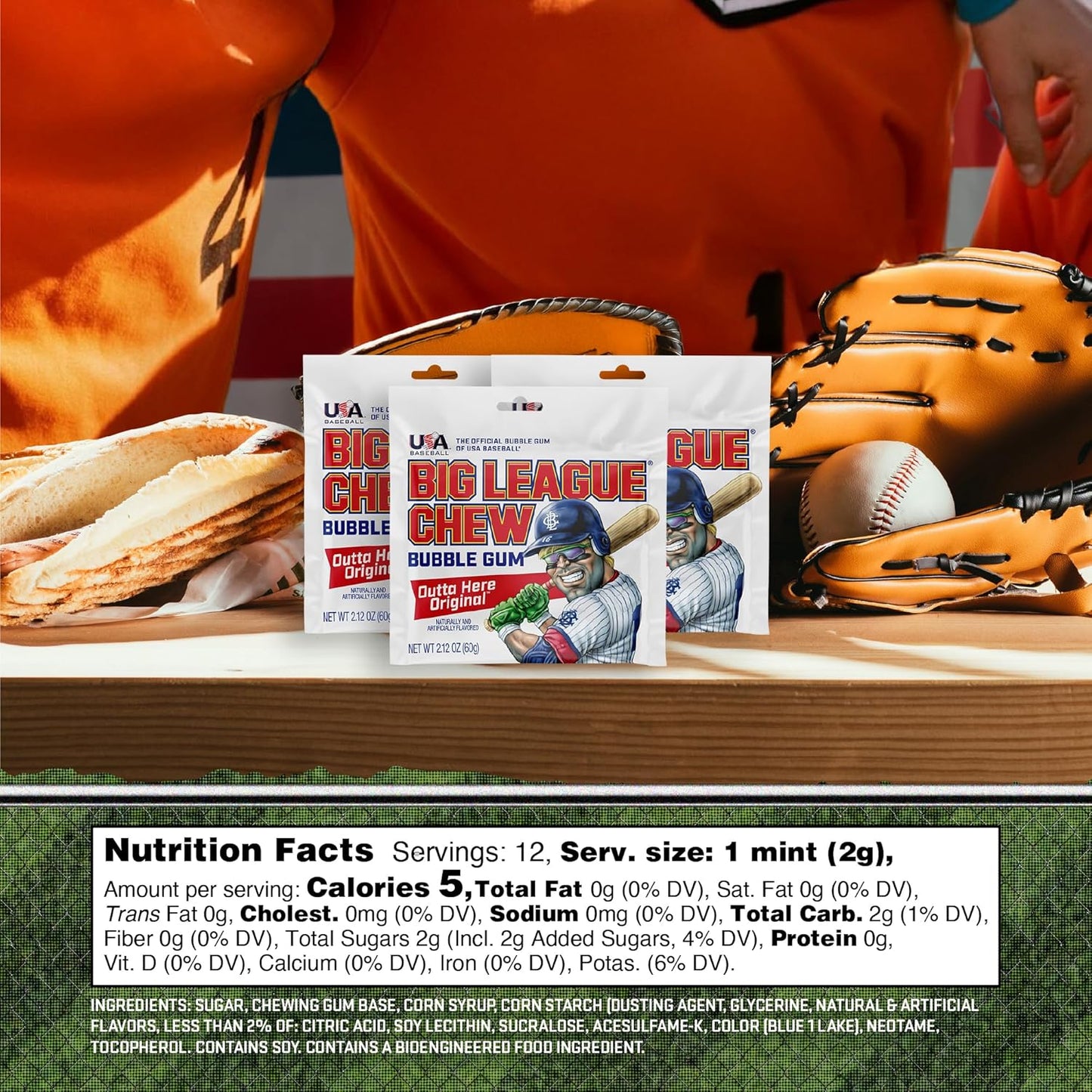 Big League Chew Original Bubble Gum 3-Pack - 2.12oz Packets - Original Baseball Gum - Big League Chew Baseball Candy Set for Treats, Party Favors & More - Softball Candy For Teams
