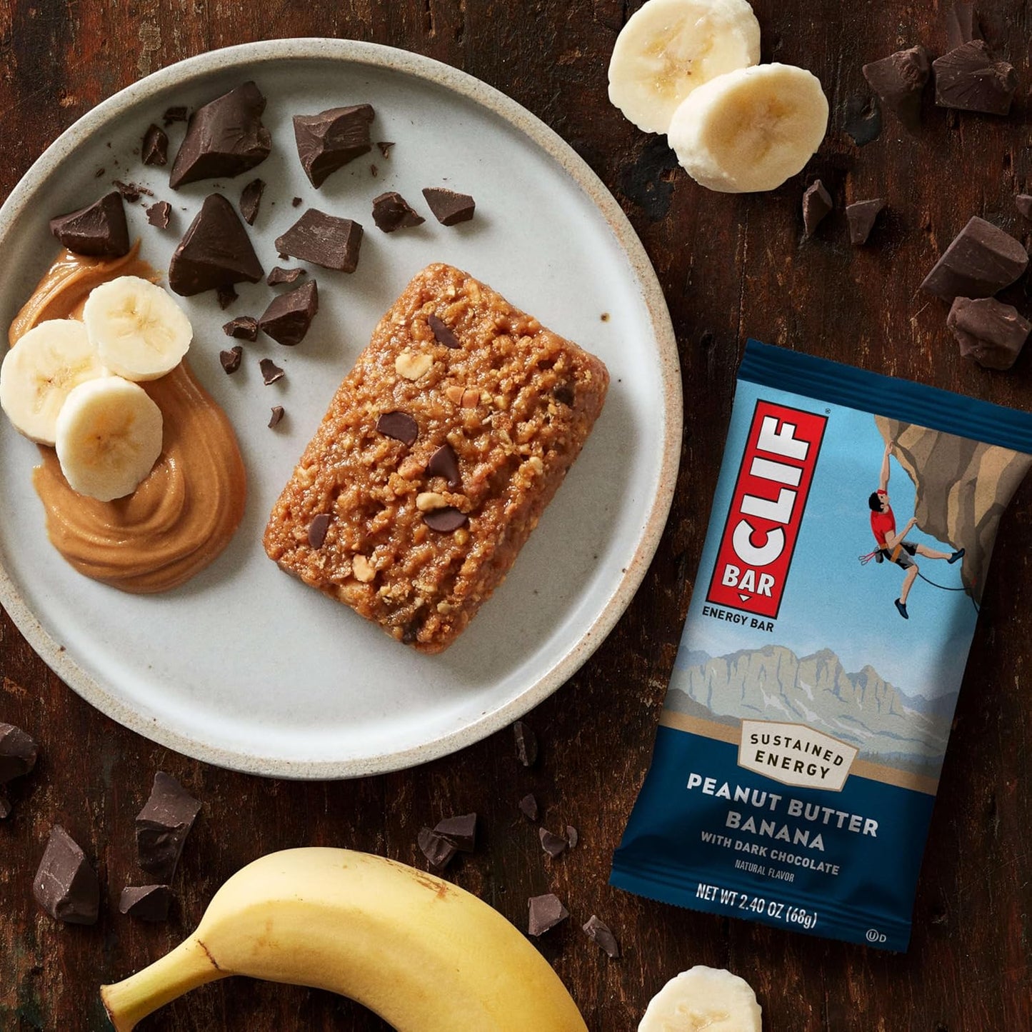 clif bar energy protein bars peanut butter banana dark chocolate organic oats non gmo 10 pack