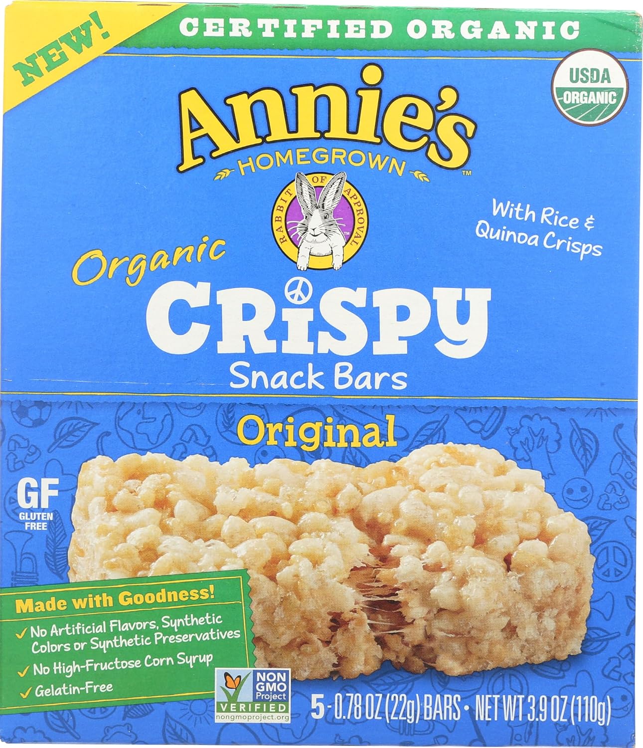 Annie's Organic Original Crispy Snack Bars, Gluten Free, 3.9 oz, 5 ct.