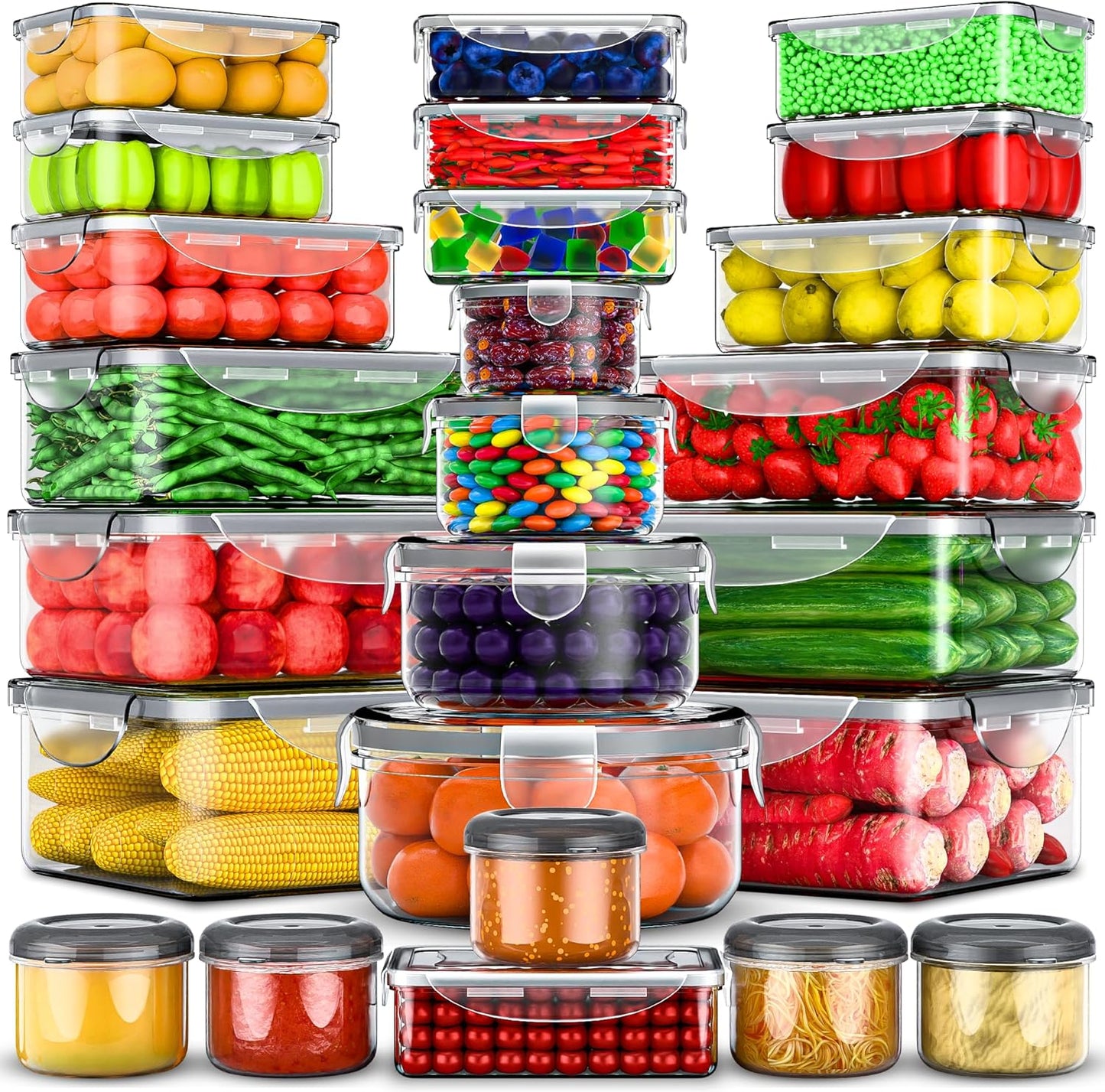 40 Pcs Food Storage Containers with Lids Airtight- Plastic Meal Prep Container for Pantry Kitchen Organization, Microwave, Dishwasher, Freezer Safe -100% Leak Proof (20 Stackable Boxes-20 Lids)