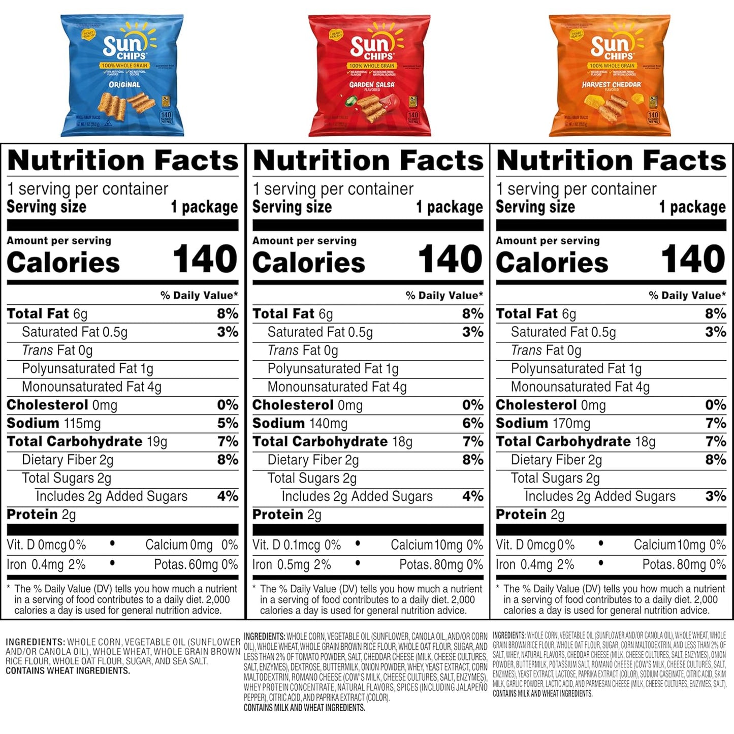SunChips 100% Whole Grain Chips, Variety Pack, 1 oz Bags, Pack of 40, No Artificial Flavors, No Colors from Artificial Sources