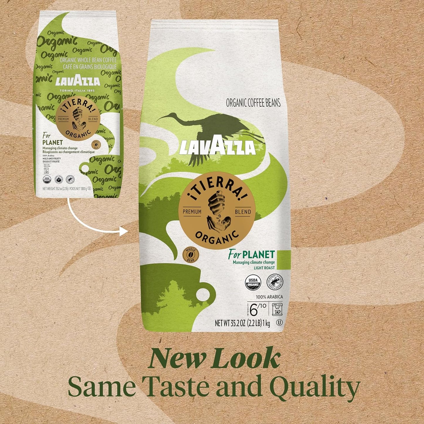 Lavazza ¡Tierra! Organic for Planet Whole Bean Coffee, Light Roast, 100% Arabica, 2.2 lb Bag (pack of 1)