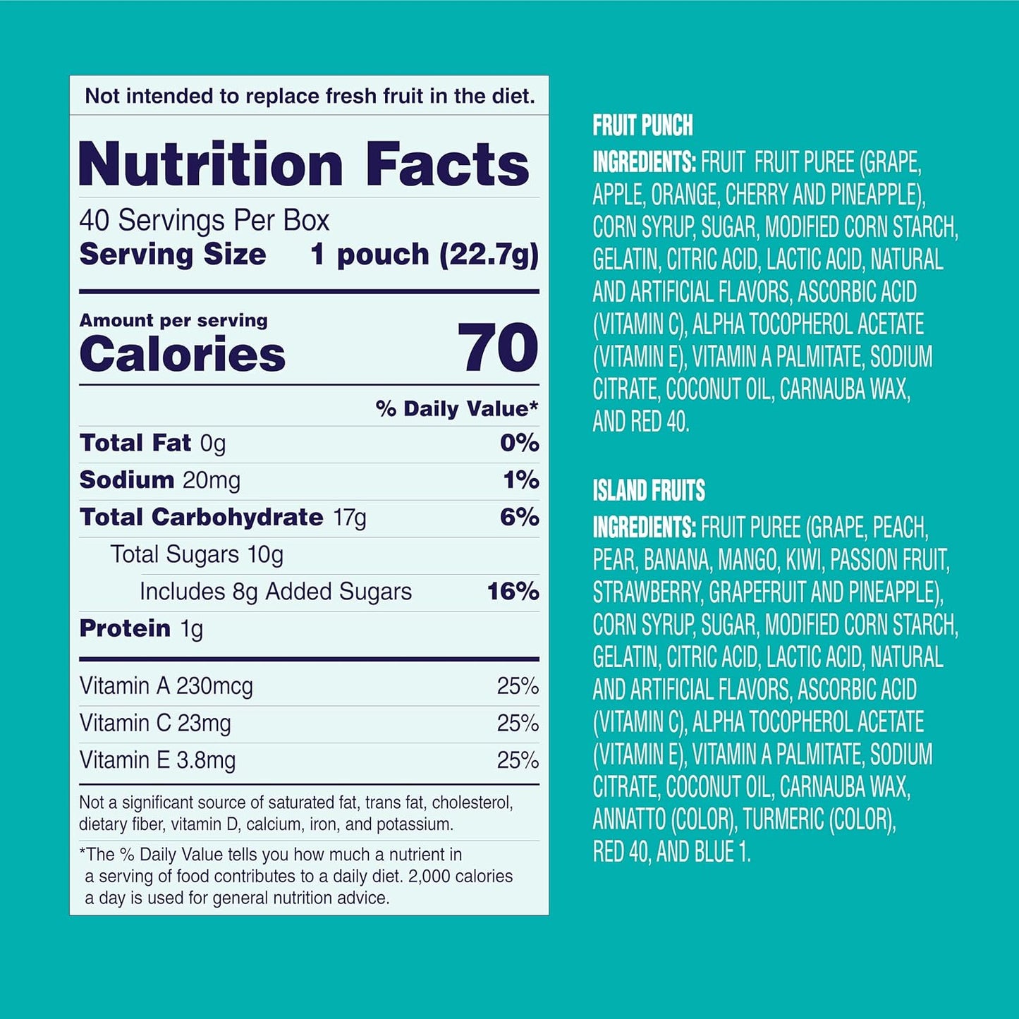 Welch's Fruit Snacks, Fruit Punch & Island Fruits, Individual Single Serve 0.8 oz bags (Pack of 40)