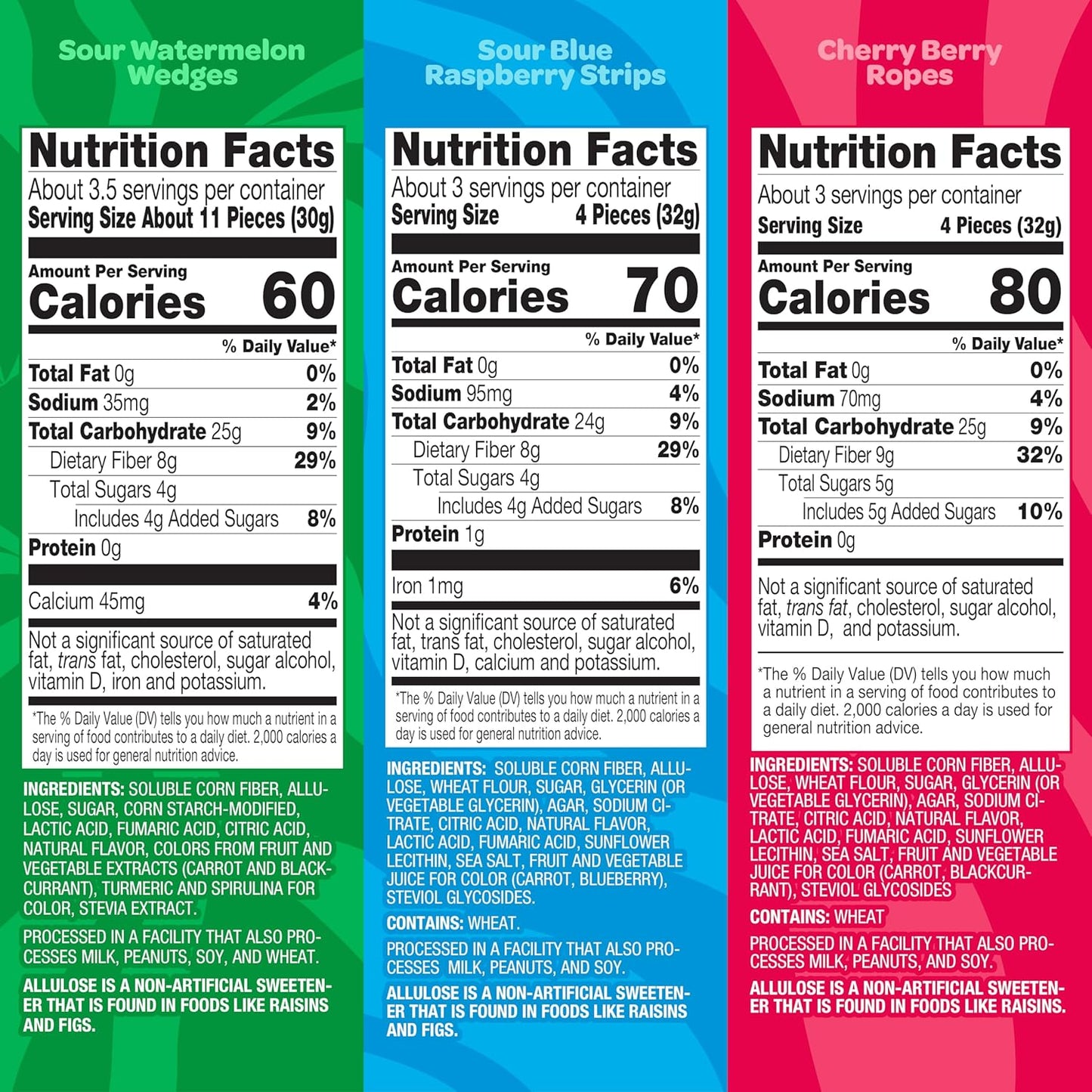JOYRIDE Fan Favorite Variety 6 Pack - Blue Raspberry Strips, Cherry Berry Ropes, Watermelon Wedges, Low Calorie Gummy Candy, Low Sugar, Dye Free (6 Items)