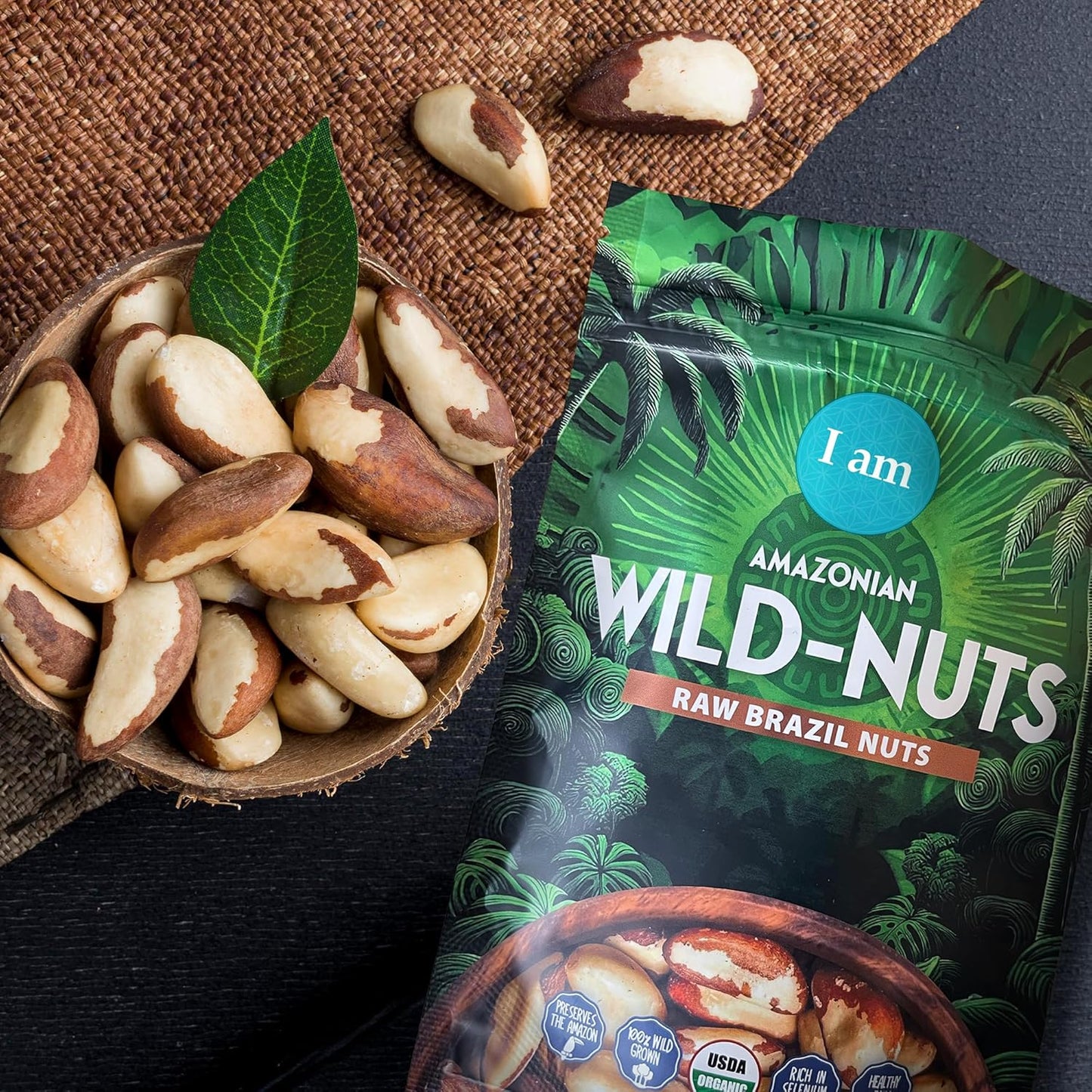 I Am Organic Brazil Wild Nuts | Raw Brazil Nuts | 100% Wild Grown, Sustainably Collected | Prevents Deforestation | Rich in Selenium | Non-GMO, Natural Snack | 7oz Pouch