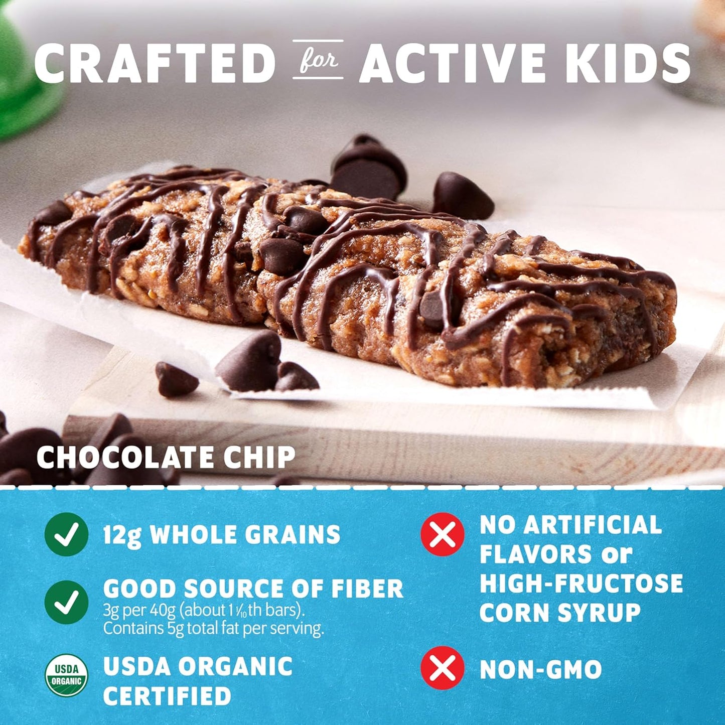non-gmo usda organic chocolate chip soft-baked granola bars 18-pack 12g whole grains