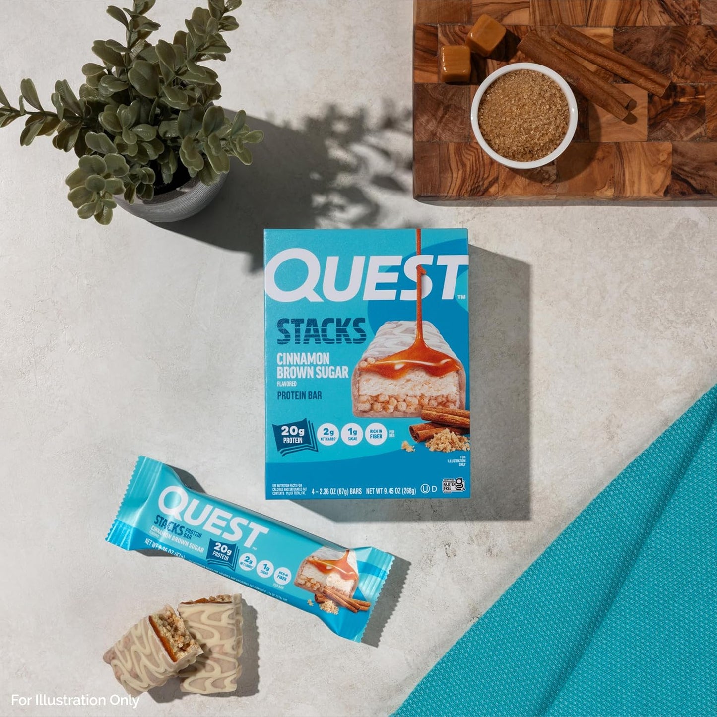 Quest Nutrition Stacks Protein Bars, Cinnamon Brown Sugar, 20g Protein, 2g Net Carbs, 1g Sugar, High Fiber, Low Sugar, Gluten Free, 4 Count