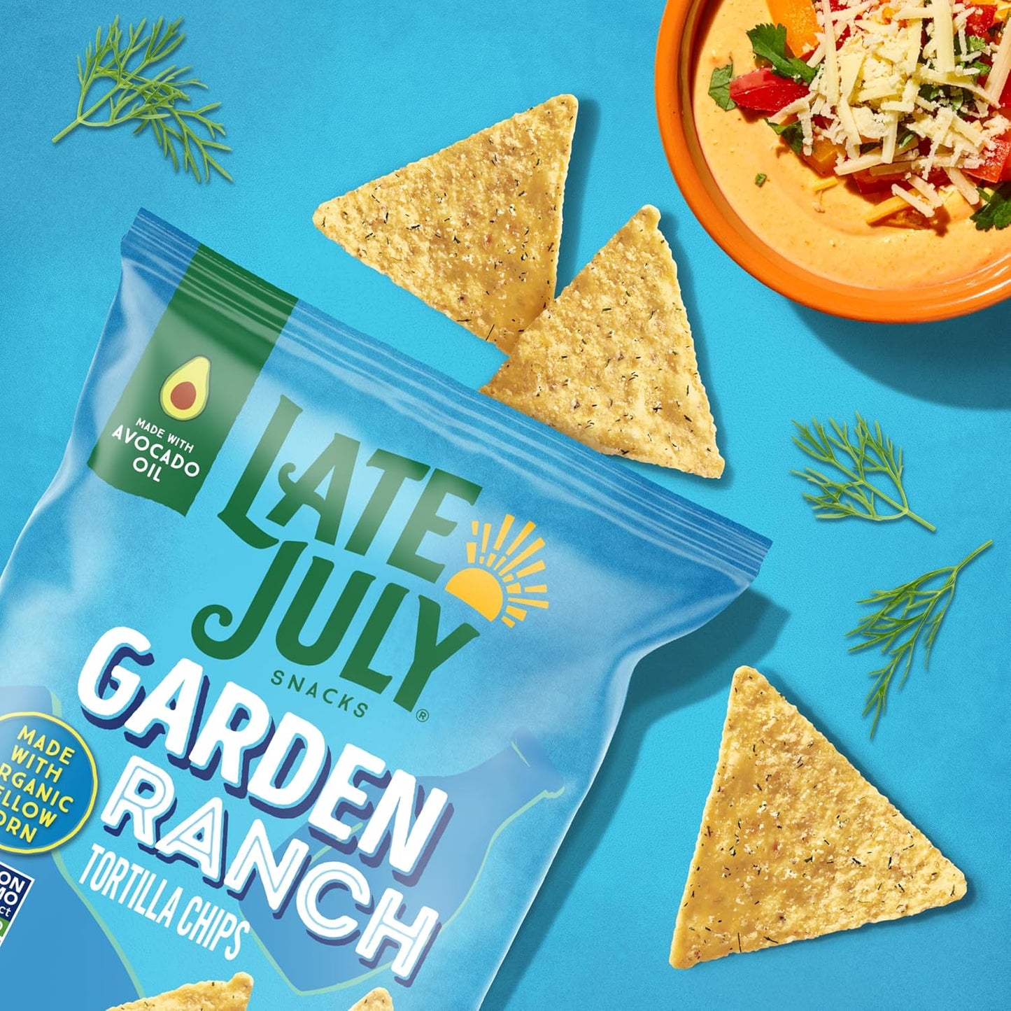LATE JULY Snacks Garden Ranch Tortilla Chips, 6 Oz Bag